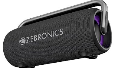 ZEBRONICS AXON 100 Portable Party Bluetooth Speaker, 90W RMS, Quad Drivers + Dual Passive Radiators, IPX5, Upto 6 Hours Playback, Rapid Charging, BT | USB | AUX | TWS, Fabric Finish, RGB, Deep Bass