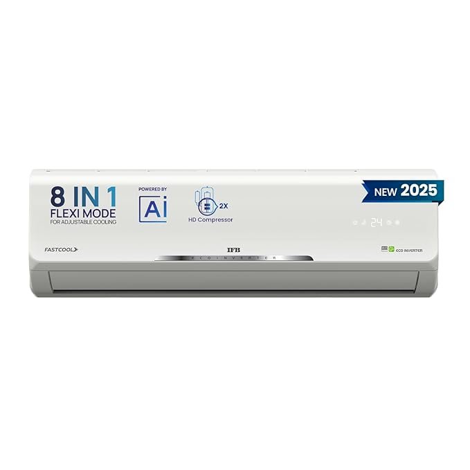 IFB 2025 Model Silver Star Series 1 Ton 3 Star Split AC with HD Compressor, AI, Dual Gold Fin, Nano Tek Coating & 8-in-1 Flexi Mode – White (CI133SS11RGM1, Copper Condenser)